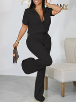 Zip-Front Top & Flared Pants Set