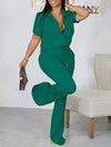 Zip-Front Top & Flared Pants Set