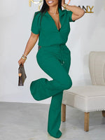 Zip-Front Top & Flared Pants Set