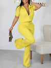 Zip-Front Top & Flared Pants Set