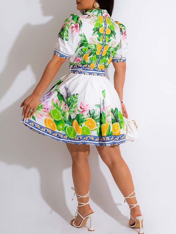 Printed Pleated Shirt Dress