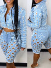 Bellizimos Denim Cutout Jacket & Shorts Set