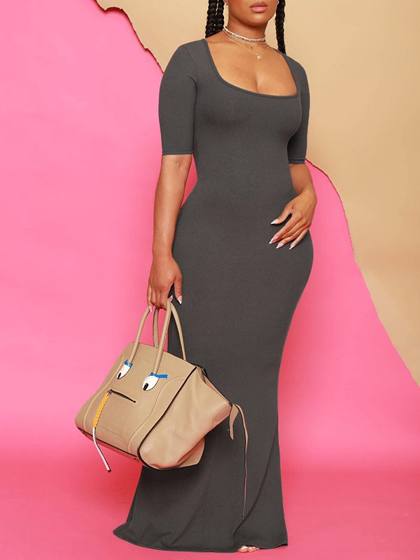 Solid Square-Neck Maxi Dress