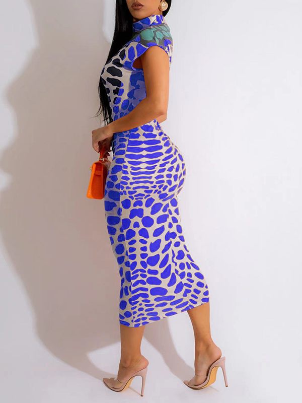Printed Mock-Neck Bodycon Dress