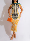 Printed Mock-Neck Bodycon Dress