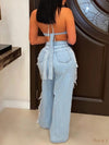 Denim Bra Top & Fringe Jeans Set