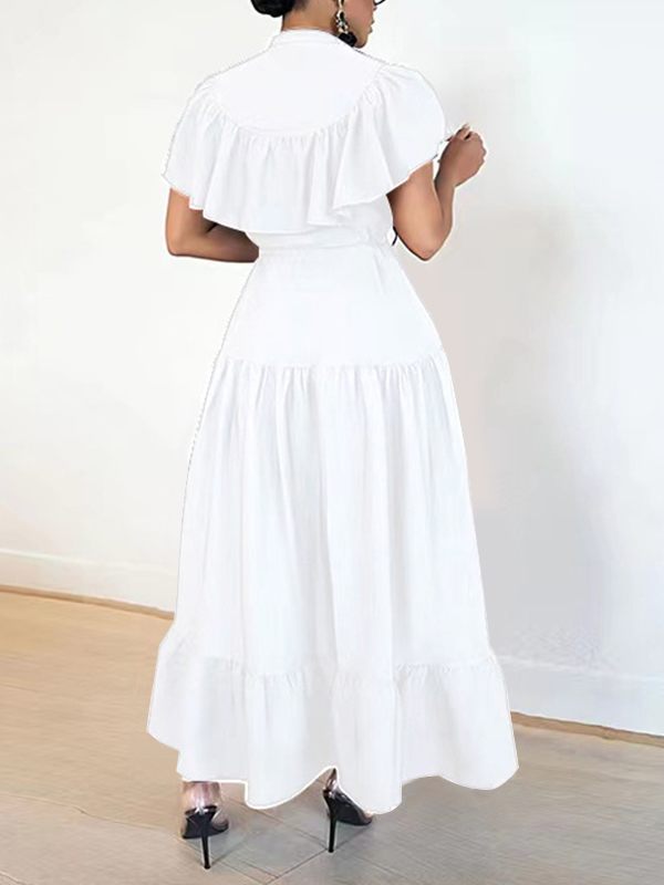 Solid Ruffle Shirt Dress-Clearance