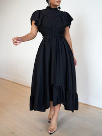 Solid Ruffle Shirt Dress-Clearance