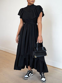 Solid Ruffle Shirt Dress-Clearance