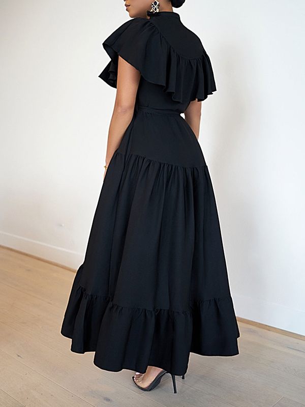 Solid Ruffle Shirt Dress-Clearance