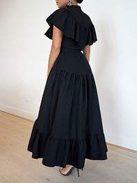 Solid Ruffle Shirt Dress-Clearance