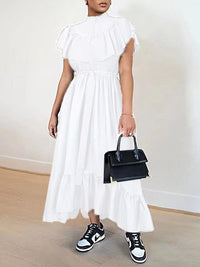 Solid Ruffle Shirt Dress-Clearance