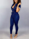 Button-Front Tied Denim Jumpsuit