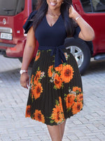 Printed Combo Pleated Dress