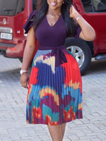Printed Combo Pleated Dress