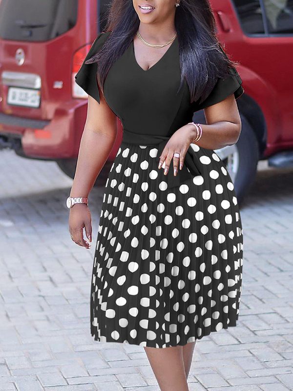Printed Combo Pleated Dress