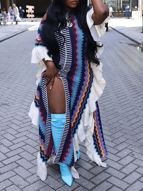 Flounced Knit Caftan Dress
