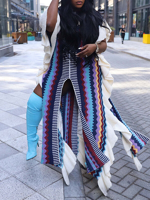 Flounced Knit Caftan Dress
