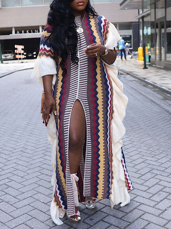 Flounced Knit Caftan Dress
