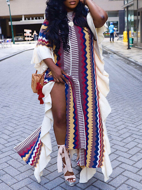 Flounced Knit Caftan Dress
