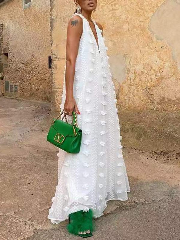 White Halter Plunge Dress