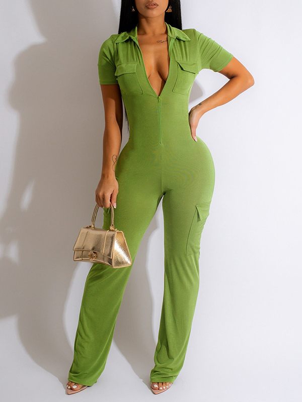 Solid Zip-Front Jumpsuit