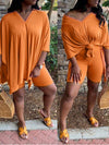 V-Neck Slit Tee & Shorts Set