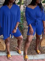 V-Neck Slit Tee & Shorts Set
