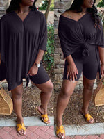 V-Neck Slit Tee & Shorts Set
