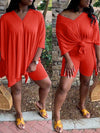 V-Neck Slit Tee & Shorts Set