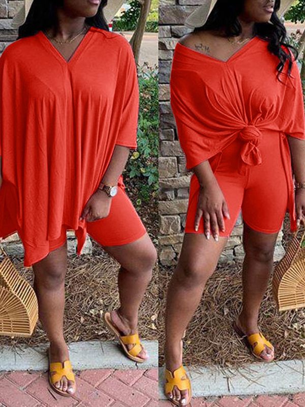 V-Neck Slit Tee & Shorts Set