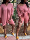 V-Neck Slit Tee & Shorts Set