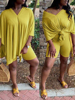 V-Neck Slit Tee & Shorts Set