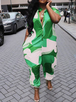 Printed Button-Front Jumpsuit