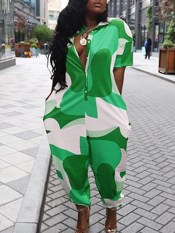 Printed Button-Front Jumpsuit