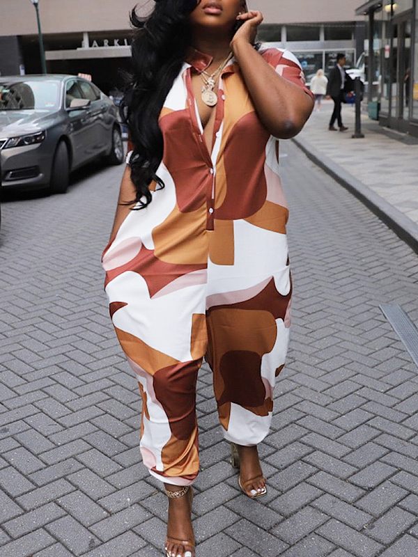 Printed Button-Front Jumpsuit