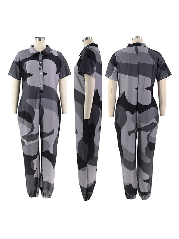 Printed Button-Front Jumpsuit