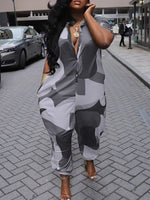 Printed Button-Front Jumpsuit