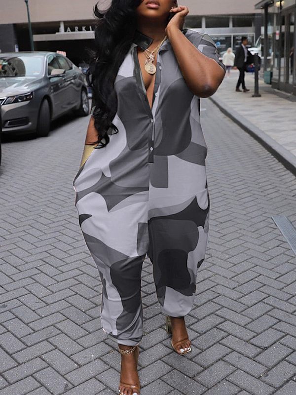 Printed Button-Front Jumpsuit