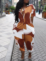 Printed Button-Front Jumpsuit