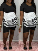 Stripe Combo Tee & Biker Shorts Set