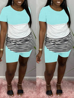 Stripe Combo Tee & Biker Shorts Set