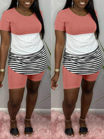 Stripe Combo Tee & Biker Shorts Set