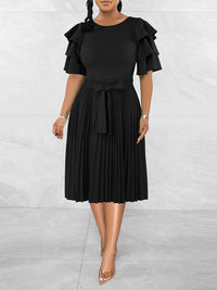 Ruffle-Sleeve Pleated Dress-Clearance