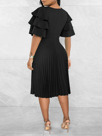 Ruffle-Sleeve Pleated Dress-Clearance