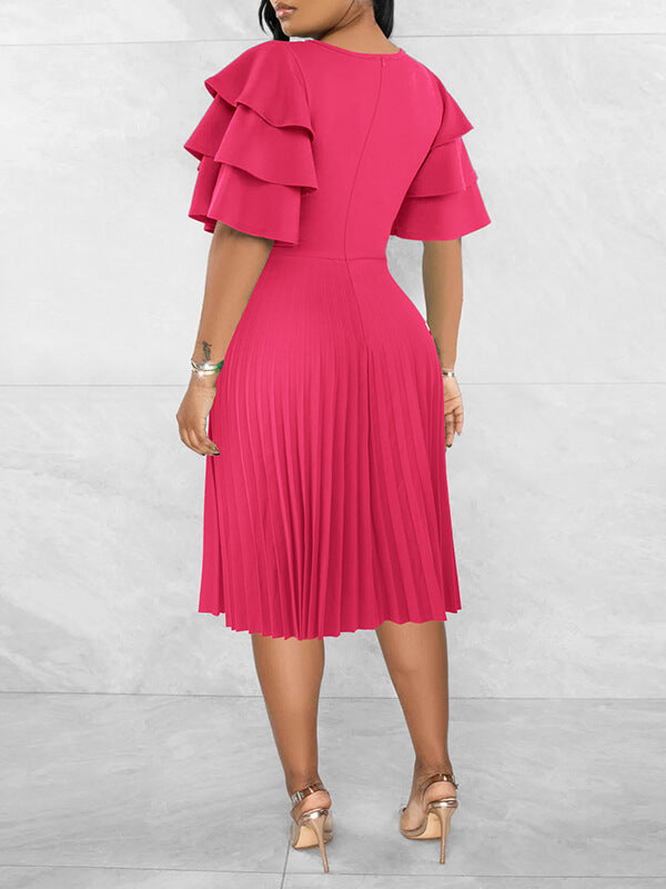 Ruffle-Sleeve Pleated Dress-Clearance