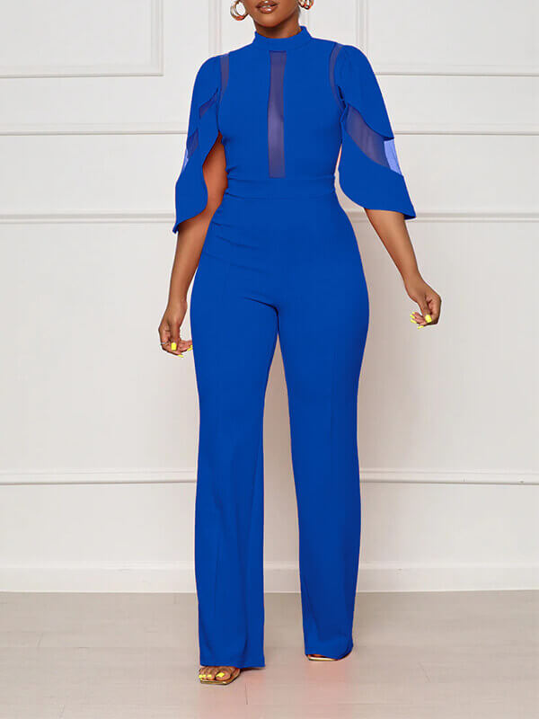 Solid Sheer Combo Jumpsuit--Clearance
