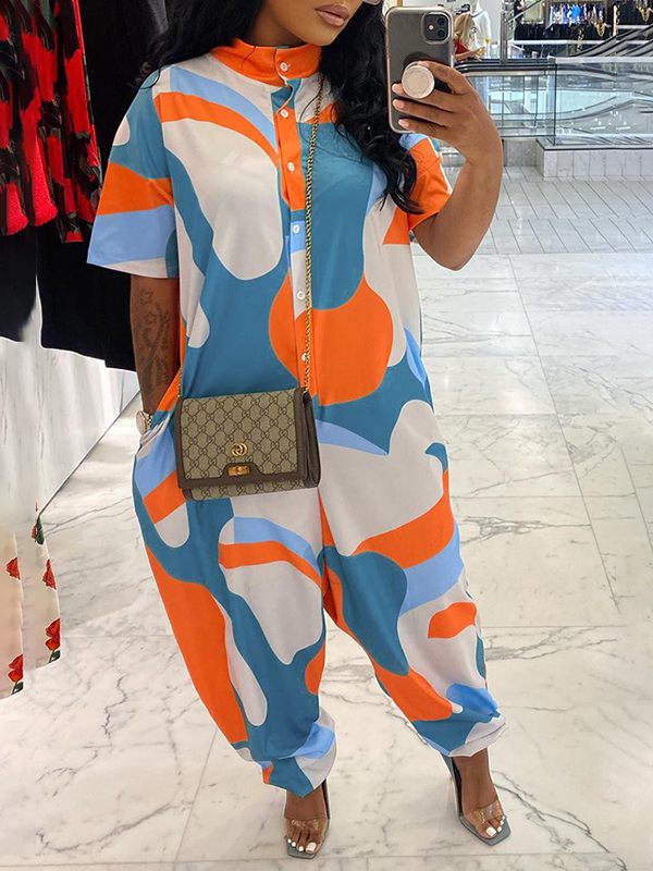 Printed Button-Front Jumpsuit