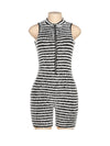 Stripe Zip-Front Sleeveless Romper