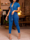 Zip-Front Tied Denim Jumpsuit